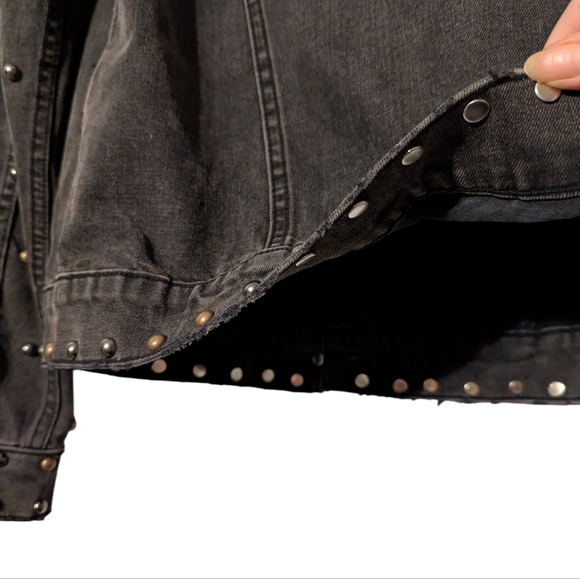 Driftwood Genna Studded Button Down Black Distress Denim Jacket Western Bronze - Picture 9 of 15
